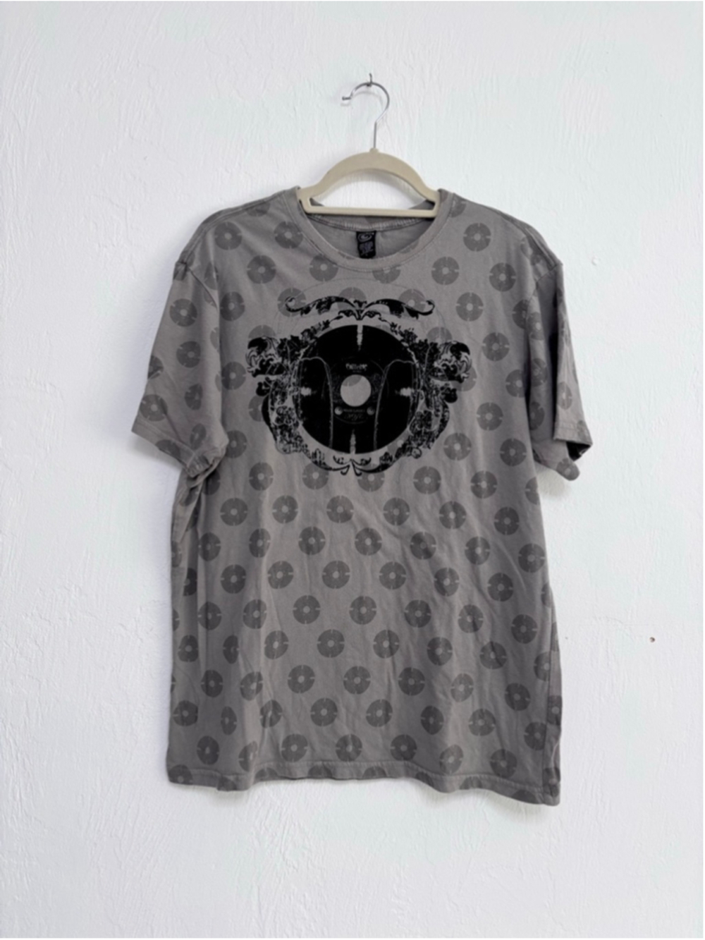 Men's Caffeine Records Vintage Green Black Short Sleeve Tee L cybergoth 90s rave